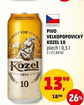 Pivo světlé výčepní 10°Velkopopovický Kozel