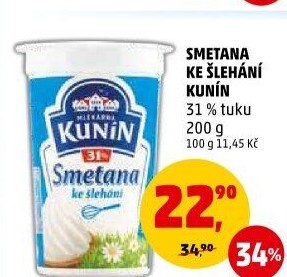 Smetana ke šlehání Kunín 31%