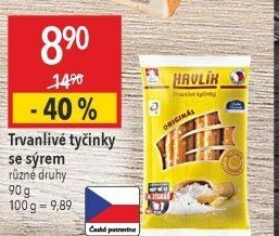 Tyčinky trvanlivé se sýrem a solí Havlík