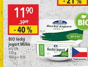 Bílý jogurt řecký bio 5% Milko