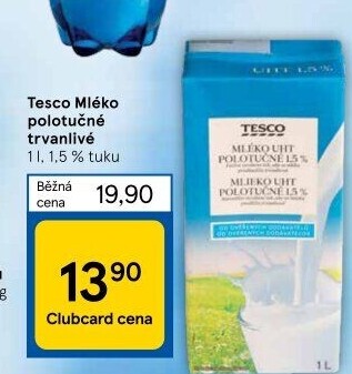 Mléko trvanlivé Tesco - 1,5% polotučné
