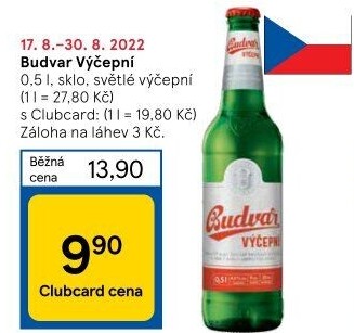 Pivo světlé výčepní Budweiser Budvar