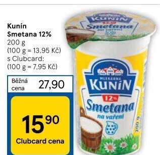 Smetana na vaření Kunín 12%