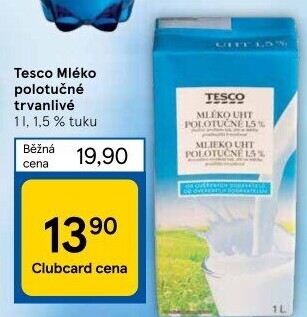 Mléko trvanlivé Tesco - 1,5% polotučné