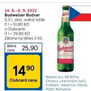Pivo světlý ležák Budweiser Budvar