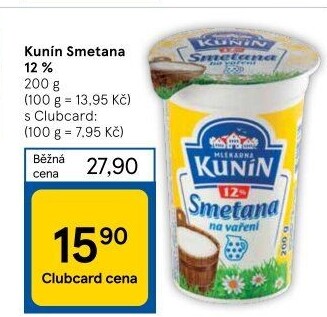 Smetana na vaření Kunín 12%