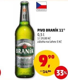 Pivo světlý ležák 11° Jedenáctka Braník