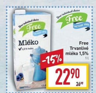 Mléko trvanlivé bez laktózy Billa Laktose Free - 1,5% polotučné