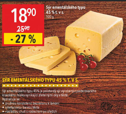 Sýr ementálského typu 45%