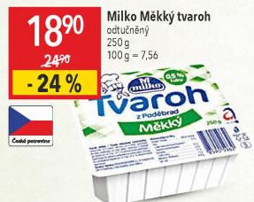 Tvaroh měkký odtučněný z Poděbrad Milko