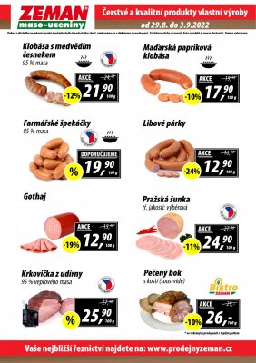 akční leták ZEMAN maso - uzeniny 29.8.2022-3.9.2022