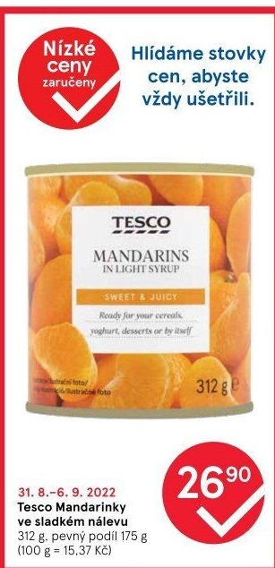Kompot mandarinky Tesco