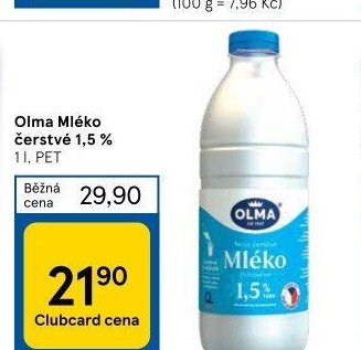 Mléko čerstvé Olma - 1,5% polotučné