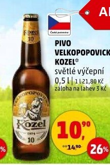 Pivo světlé výčepní 10°Velkopopovický Kozel
