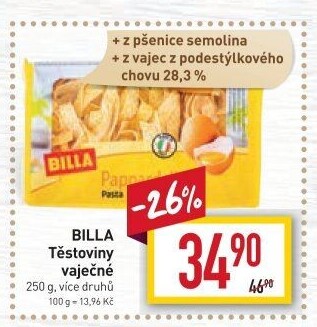 Těstoviny vaječné Billa