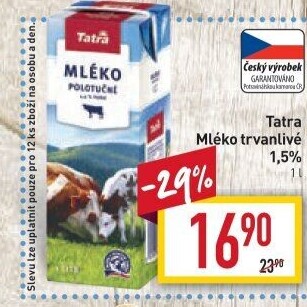 Mléko trvanlivé Tatra - 1,5% polotučné