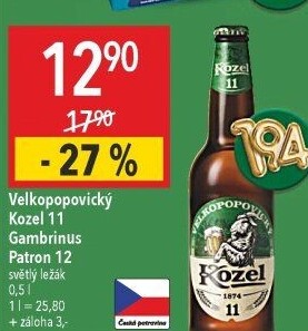 Pivo světlý ležák 11° Medium Velkopopovický Kozel
