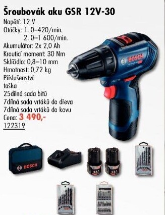 Aku šroubovák GSR 12V-30 Bosch Professional