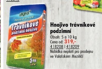 Podzimní trávníkové hnojivo Agro