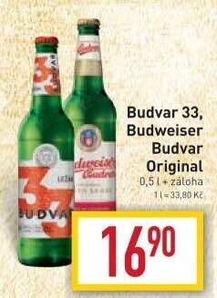 Pivo světlý ležák 33 Budweiser Budvar