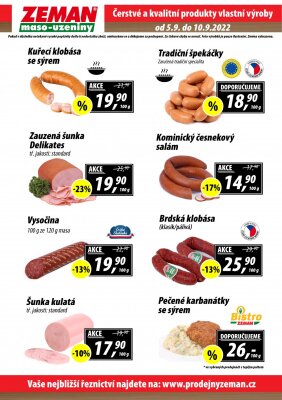 akční leták ZEMAN maso - uzeniny 5.9.2022-10.9.2022