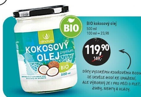 Kokosový olej bio Allnature