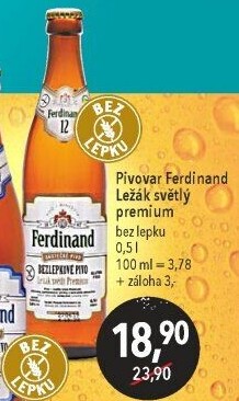 Pivo světlý ležák bez lepku 12° Premium Ferdinand