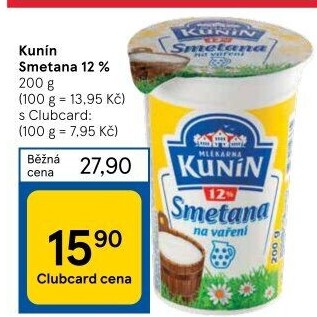 Smetana na vaření Kunín 12%