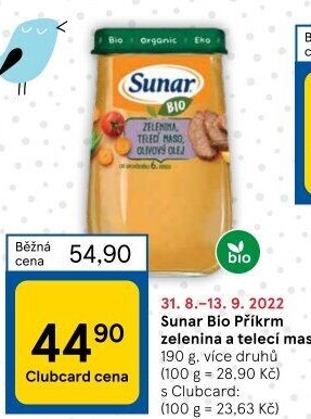 Masozeleninový příkrm bio Sunar