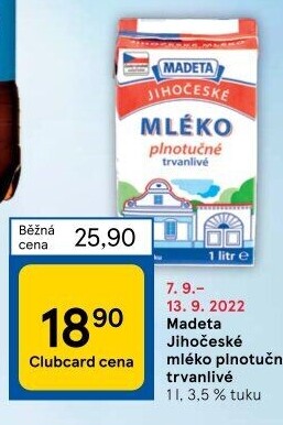 Mléko trvanlivé Jihočeské Madeta - 3,5% plnotučné