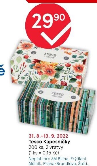 Papírové kapesníčky 2vrstvé Tesco - box