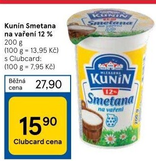 Smetana na vaření Kunín 12%