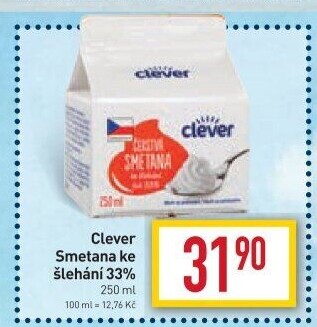 Smetana ke šlehání 33% Clever