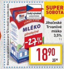 Mléko trvanlivé Jihočeské Madeta - 3,5% plnotučné