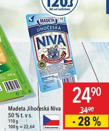 Sýr Niva Jihočeská 50% Madeta
