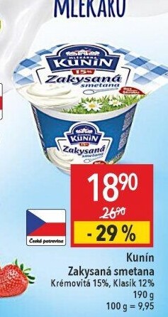 Zakysaná smetana krémovitá Kunín 15%