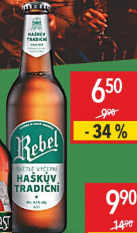 Pivo světlé výčepní 10° Haškův Rebel C.K. Pivovar Havlíčkův Brod