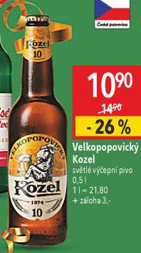 Pivo světlé výčepní 10°Velkopopovický Kozel