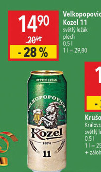 Pivo světlý ležák 11° Medium Velkopopovický Kozel