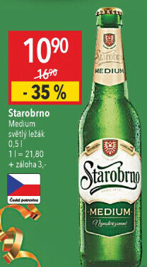 Pivo světlý ležák nepasterizovaný 11° Medium Starobrno