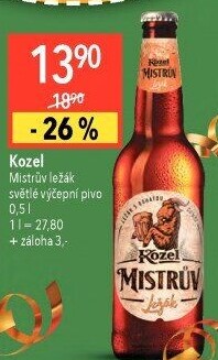 Pivo Mistrův světlý ležák Velkopopovický Kozel