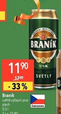 Pivo světlé výčepní 10° Braník