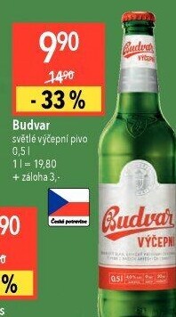 Pivo světlé výčepní Budweiser Budvar