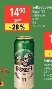 Pivo světlý ležák 11° Medium Velkopopovický Kozel
