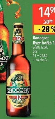 Pivo světlý ležák 12° Ryze hořká Radegast