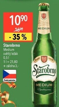 Pivo světlý ležák nepasterizovaný 11° Medium Starobrno