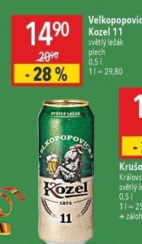Pivo světlý ležák 11° Medium Velkopopovický Kozel