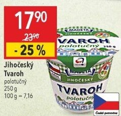 Tvaroh polotučný Jihočeský Madeta
