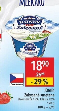 Zakysaná smetana krémovitá Kunín 15%