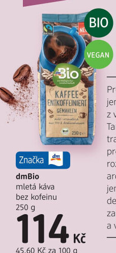 Mletá káva bez kofeinu dm Bio
